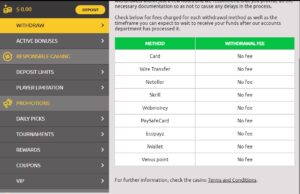 Deposits and Withdrawals At Mega Casino World